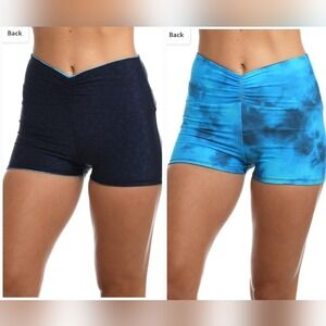 Citrus Reversible Short Swimsuit‎ Bottom Ruched Front - Cheetah print Blue, Sz M